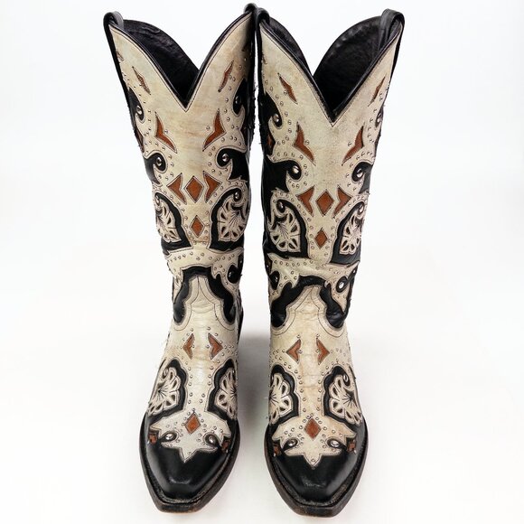 Lucchese 1883 Handmade Studded Fiona Black + Neutral Western Boots - Picture 2 of 8